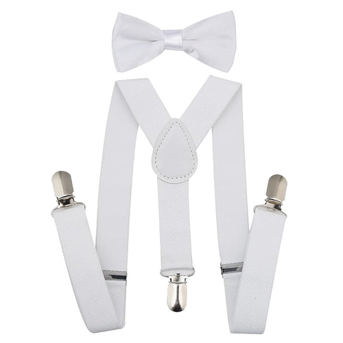 White Suspenders & Bow Tie