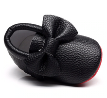 Load image into Gallery viewer, Black Red Bottom Baby Shoe With Bow Louboutin Style