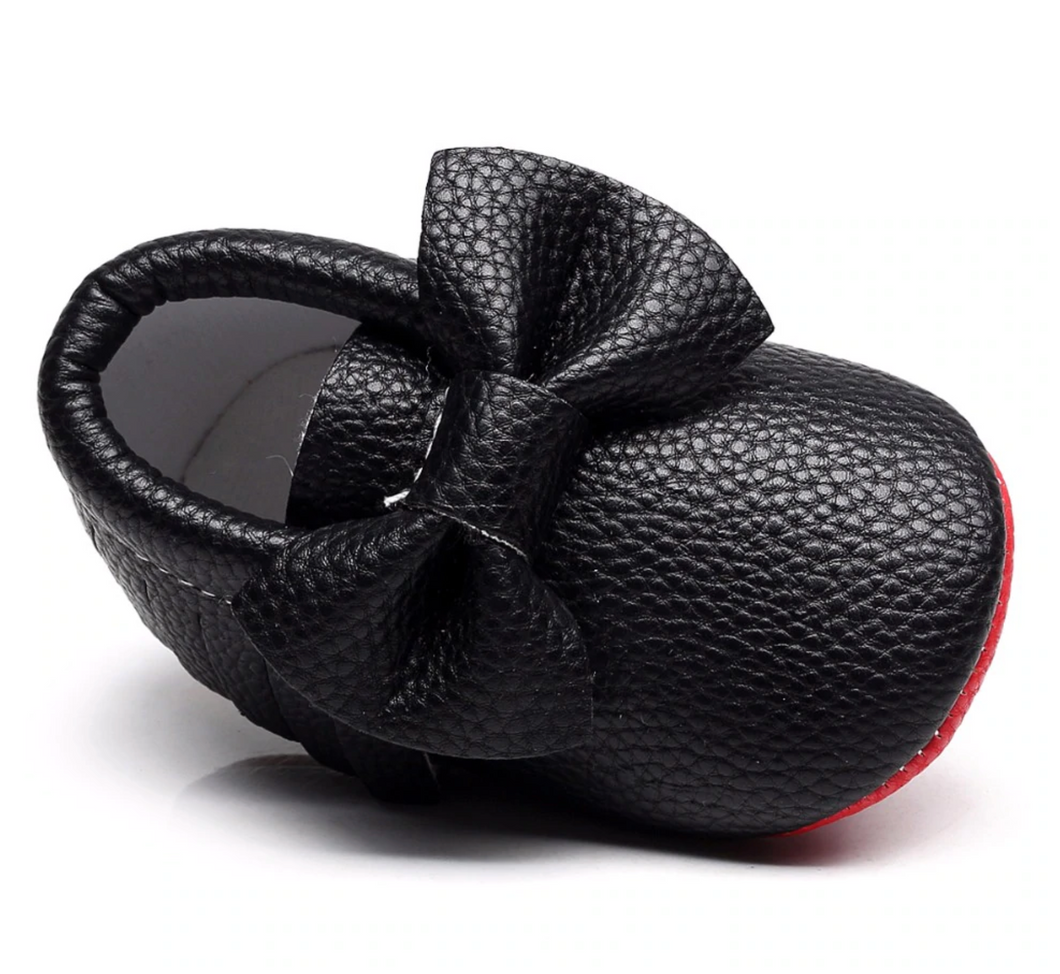 Black Red Bottom Baby Shoe With Bow Louboutin Style