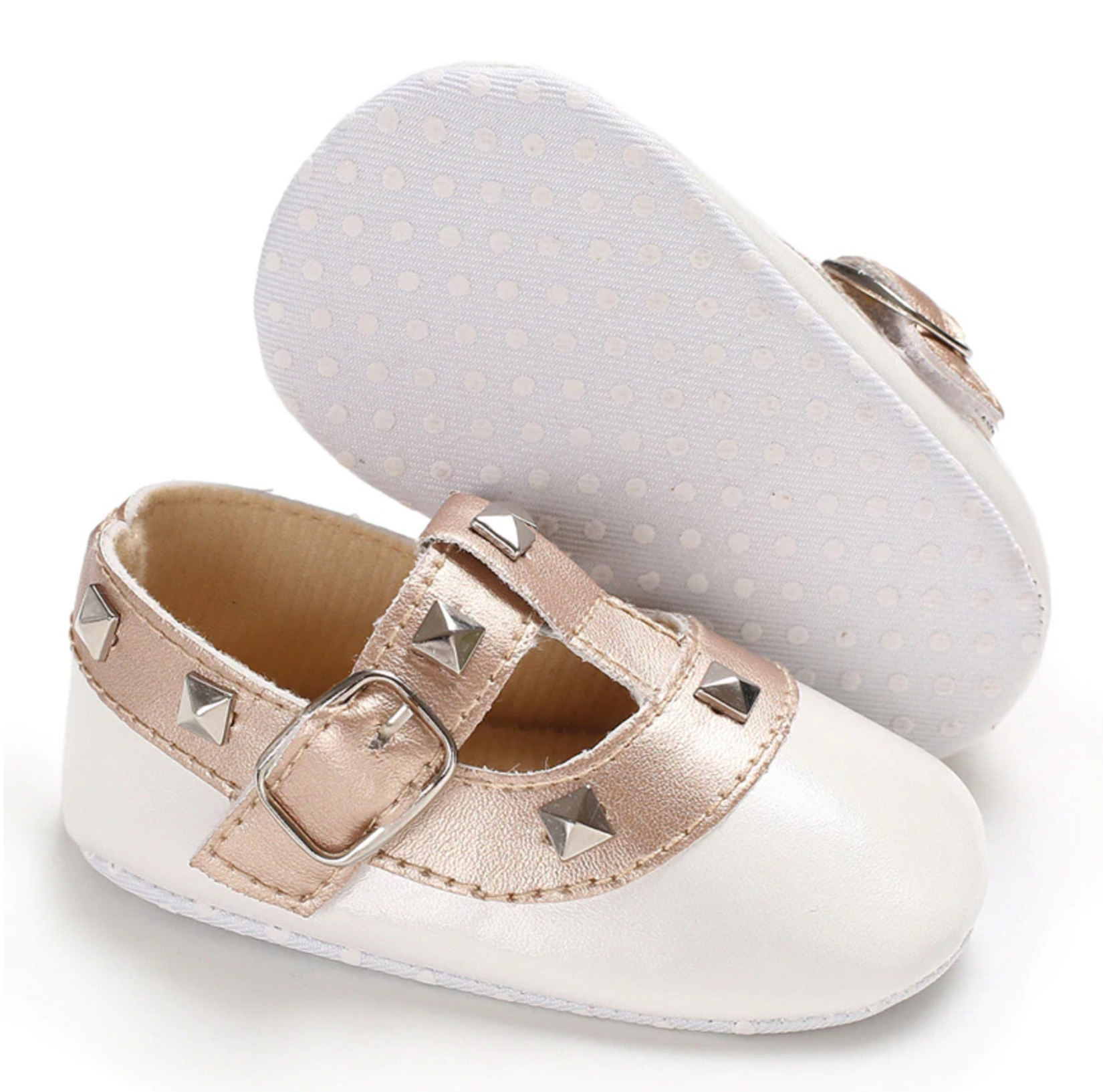 Valen Tiny White Shoes For Babies Inspired by Valentino RockStuds