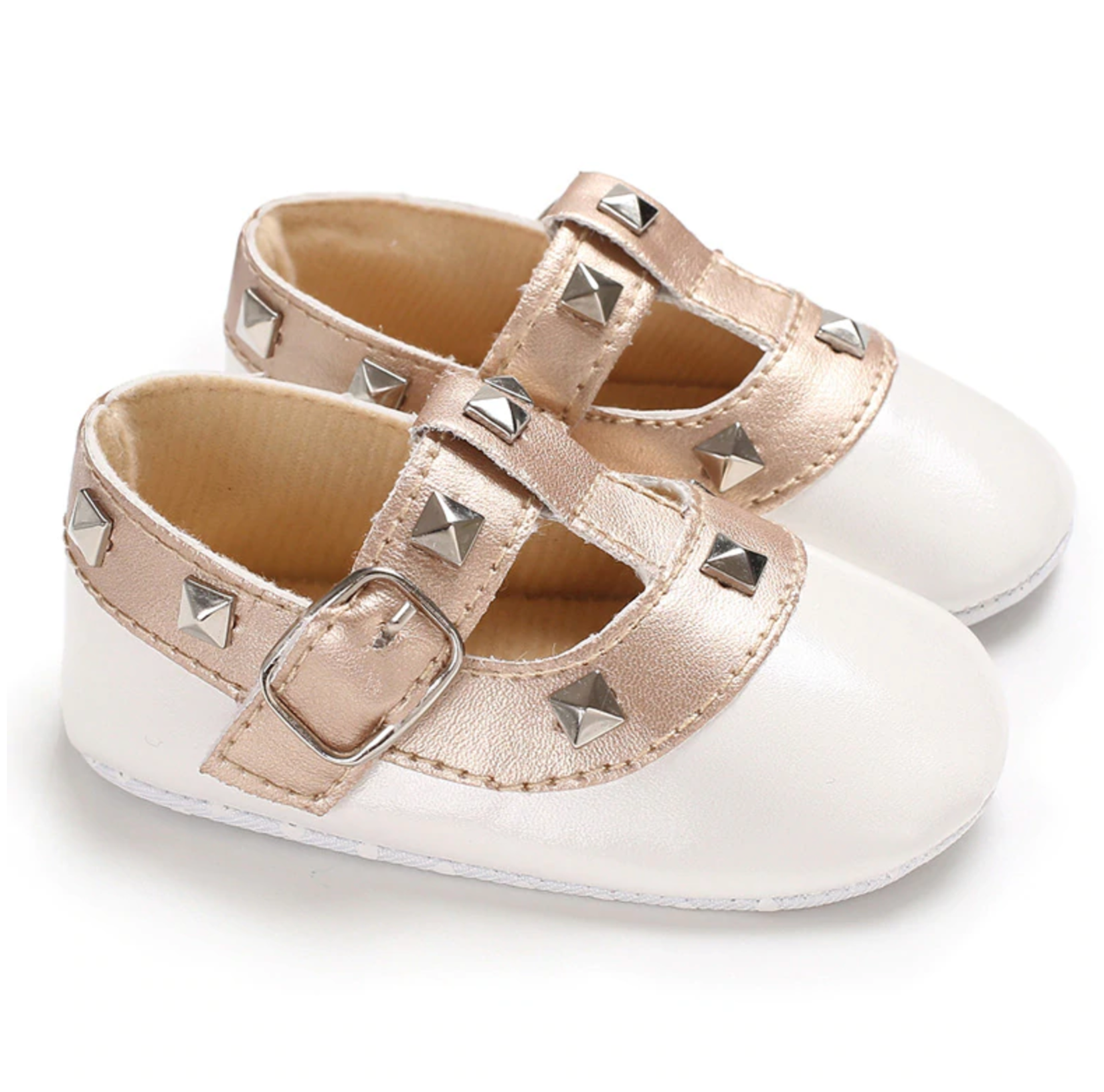 Valen Tiny White Shoes For Babies Inspired by Valentino RockStuds