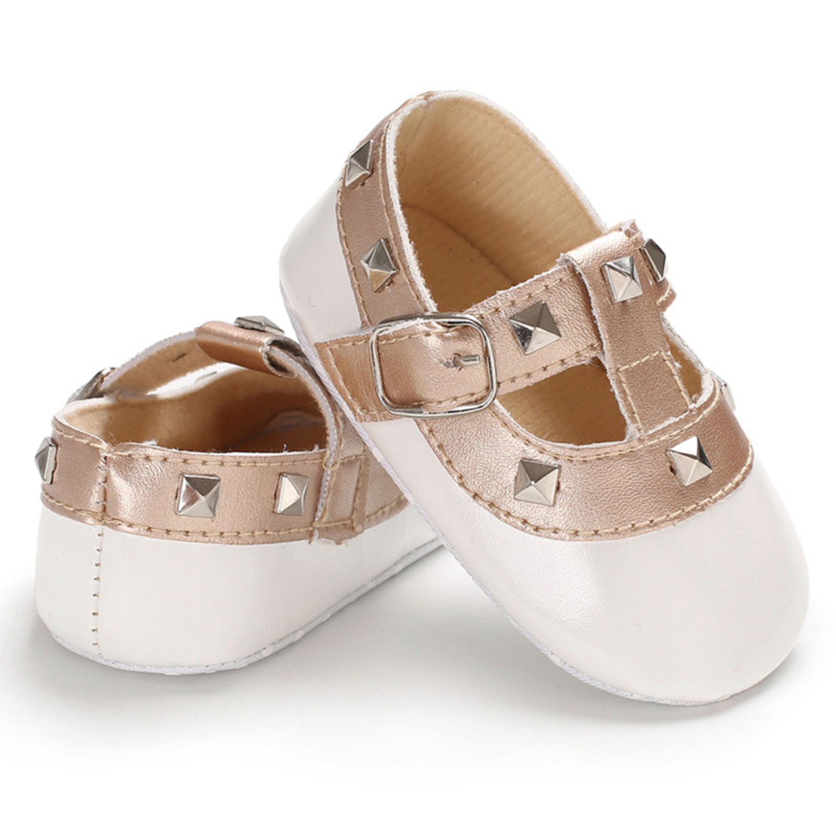 Valen-Tiny White Shoes For Babies Inspired by RockStuds – Baby Feet